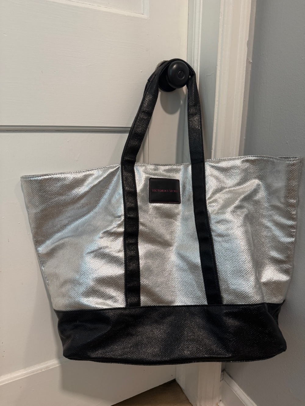 Vintage Victoria's Secret Silver and Black Tote Bag